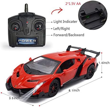 QUN FENG Remote Control RC CAR Racing Cars Compatible with Lamborghini Veneno Officially Licensed 1:24 Toy RC Cars Model Vehicle for Boys 6,7,8 Years Old,red