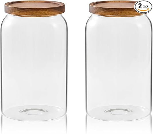 Sweejar Large Glass Candy Jars with Wooden Lids, 1 Gallon Glass Jar with Lid, Sugar/Flour Storage Containers, Big Glass Canisters with Airtight Lid, 2