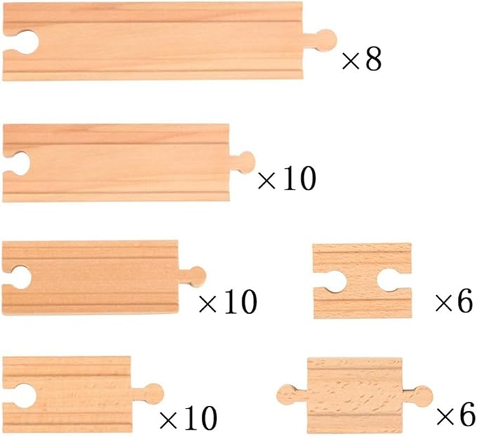 50PCS Wooden Railway Train Track Expansion Set Toy for 3 4 5 Boys Kids Christmas Birthday Gift, Straight Connectors Accessories Compatible with All Major Bands Train Tracks
