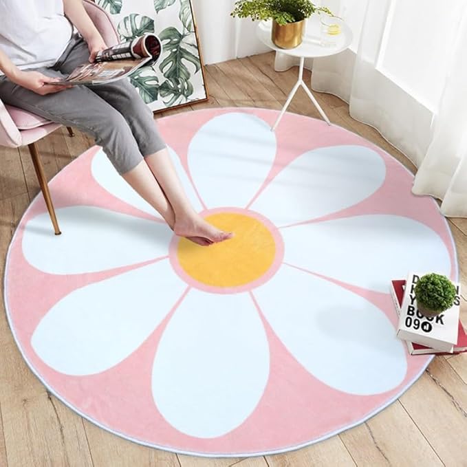 Poowe Round Kids Playroom Rug - Soft Alphabet Nursery Rug for Bedroom - Playtime Collection, Learning & Game Carpet for Classroom, Best Shower Gift for Infant Toddlers (Round 39.4", Pink Flower)