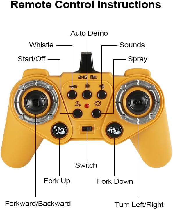 11 Channel RC Forklift - 1:24 Scale Construction Truck Toy, Yellow, 3+ Years, Male, Children