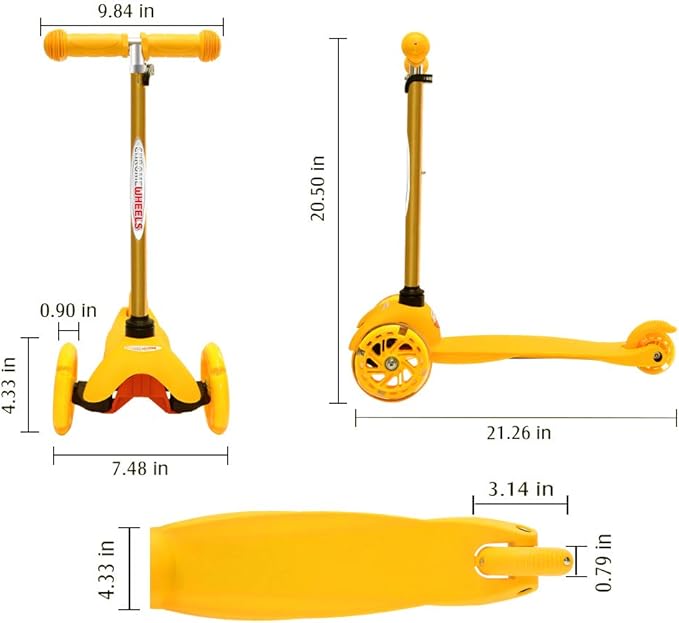 ChromeWheels Scooter for Kids, Deluxe 3 Wheel Scooter for Toddlers 4 Adjustable Height Glider with Kick Scooters, Lean to Steer with LED Flashing Light for Ages 3-6 Girls Boys