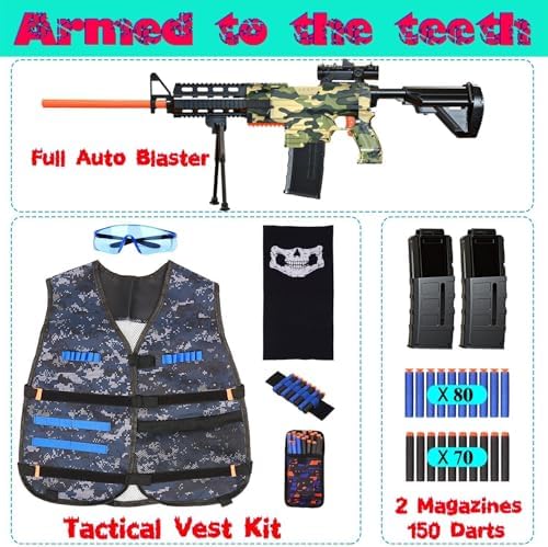 Toy Gun Automatic Sniper Rifle -3 Modes Toy Foam Blasters with Tactical Vest, Bipod, 2 Clips and 150 Darts, Electric Toys for Adults Boys Age 8-12 Gifts for Birthday Xmas
