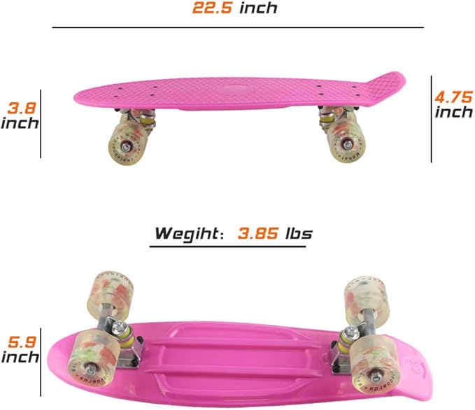 Skateboards Complete 22 Inch Mini Cruiser Retro Skateboard for Kids Boys Youths Beginners