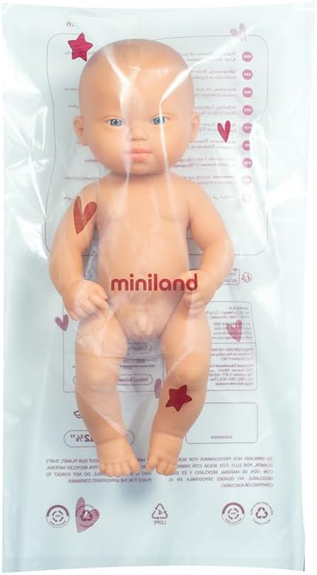 Miniland Doll 12 5/8'' Caucasian Boy Baby Doll with Down Syndrome (Polybag) -Made in Spain, Inclusive Anatomically Correct with Diverse Features, Handmade Baby Doll