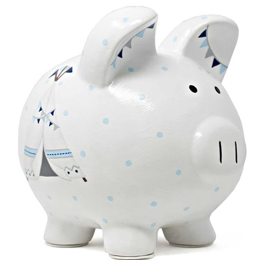Child to Cherish Ceramic Piggy Bank for Boys, Blue Bohemian