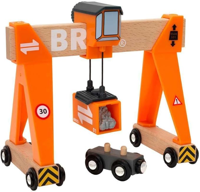 BRIO Gantry Crane - Authentic Railway Toy | Functioning Sliding Cabin | Wooden Track Compatible | FSC-Certified Beech Wood Construction