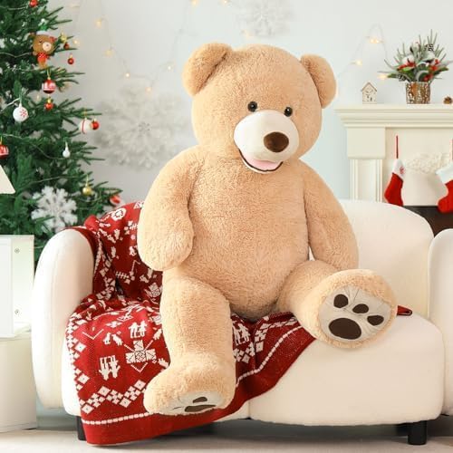 MorisMos Smile Giant Teddy Bear, 51inch Large Stuffed Bears with Big Footprints, Big Stuffed Animals Cuddly Plush Gifts for Girlfriends, Boyfriend, Brown