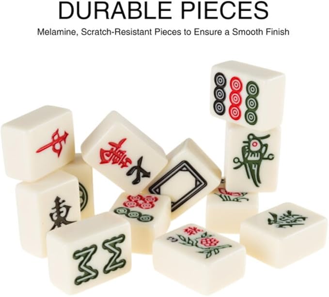 Hey! Play! Chinese Mahjong Game Set with 146 Tiles, Dice, and Ornate Storage Case for Adults, Kids, Boys and Girls