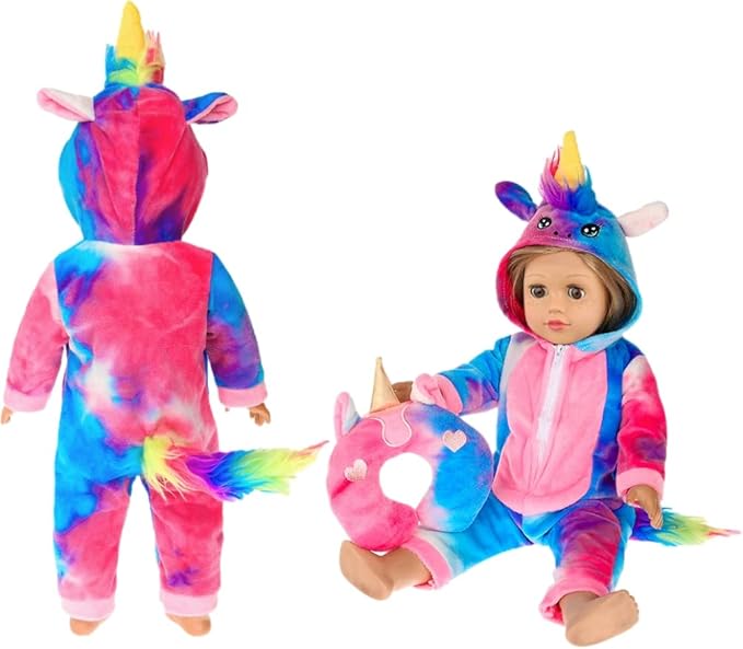 ebuddy 18 inch Doll Clothes-Unicorn Doll Costume Colorful Tie-Dyed Pajamas Sleeping Bag Set for 18 inch Girl Doll,Most 18 Inch Dolls(No Doll)
