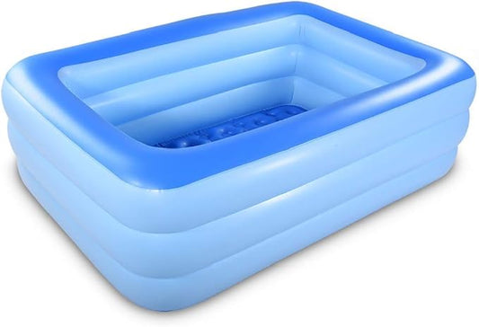 Inflatable Family Swim Play Center Pool, 82" x 56" x 25" Giant Blow Up Pool Summer Water Fun with Inflatable Soft Floor for Family, Garden, Outdoor, Backyard (Blue)