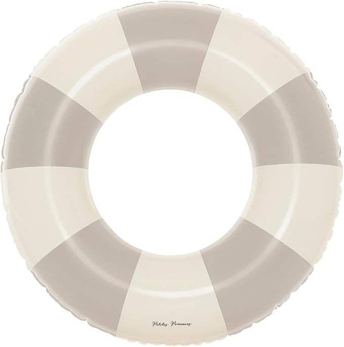 Petites-Pommes Round Pool Float for Kids & Toddlers - Durable Inner Tube, Handprinted Classic Striped Design Bachelorette Pool Floats, Soft Comfort Seaming, Packable Floats for Travel, Beige, 24 inch