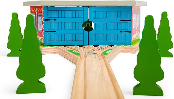 Bigjigs Rail Triple Engine Wooden Shed, Wooden Toys, Small Shed for Toy Trains, Wooden Train Set, Wooden Train Track Accessories, Bigjigs Train Accessories
