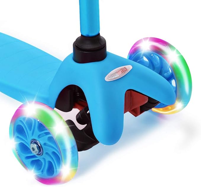ChromeWheels Scooter for Kids, Deluxe 3 Wheel Scooter for Toddlers 4 Adjustable Height Glider with Kick Scooters, Lean to Steer with LED Flashing Light for Ages 3-6 Girls Boys