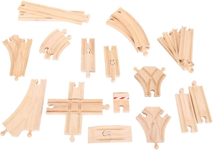 Bigjigs Rail Low Level Train Track Expansion Pack - 25pc Wooden Train Track for Train Sets , Quality Bigjigs Train Accessories , Compatible with most major Wooden Railway Brands