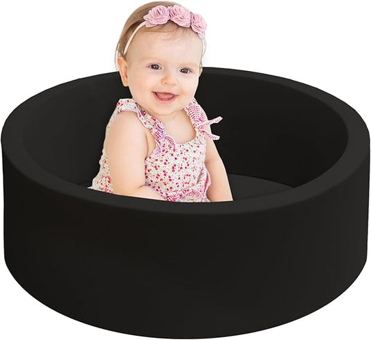 Baby Ball Pit 27.6" Soft Round Memory Foam Ball Pits NOT Included Balls Indoor Outdoor Playpen for Babies Toddlers Kids Great Gift for Girls Boys, Black