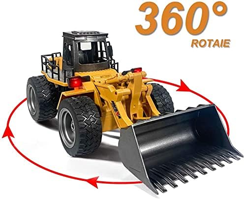 Remote Control Bulldozer Toy Truck, 1/18 Scale RC Metal Rc Front Loader 4WD Construction Vehicles for Boys Girls Kids with Rechargeable Two Battery 6+Year