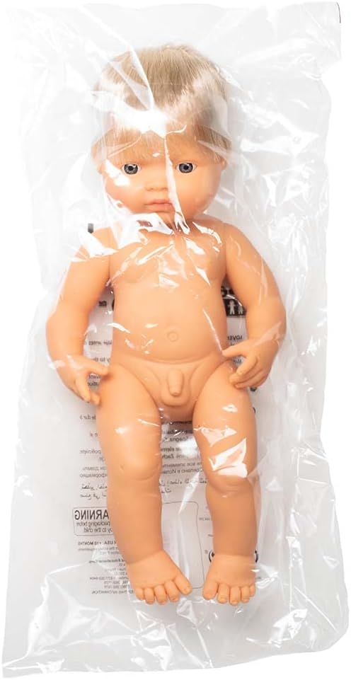 Miniland Doll 15'' Caucasian Blonde Boy (Polybag) - Made in Spain, Anatomically Correct, Quality