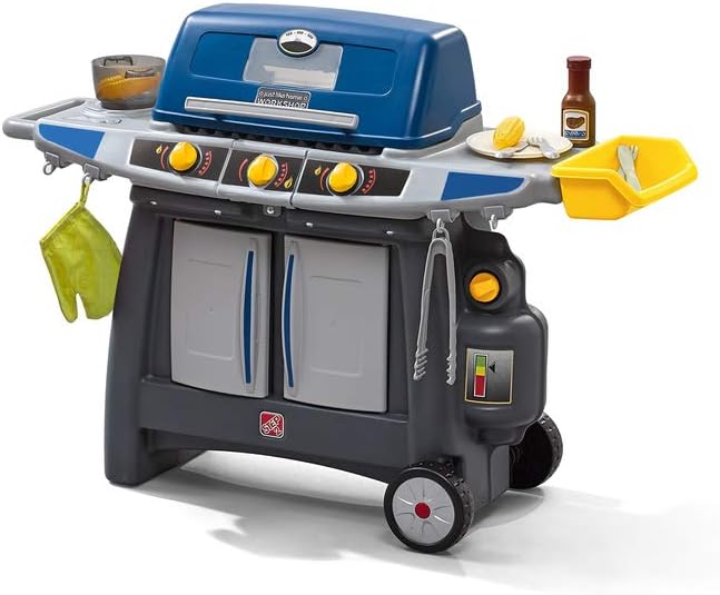 Step2 Sizzle & Smoke BBQ Grill Kids Playset, Indoor/Outdoor Kitchenette, Interactive Play with Sounds, Made of Durable Plastic, Includes 15 Piece Toy Accessories, For Toddlers 3+ Years Old