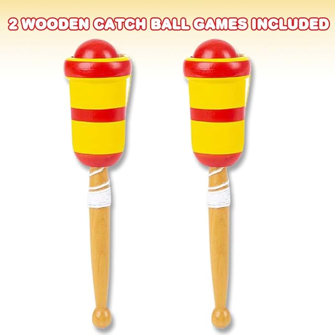 ArtCreativity Wooden Catch Ball Game, Set of 2, Vintage Catch Toys for Kids, Wood Design, Indoor and Outdoor Games for Backyard, Park, and Beach Fun, Best Gift Idea