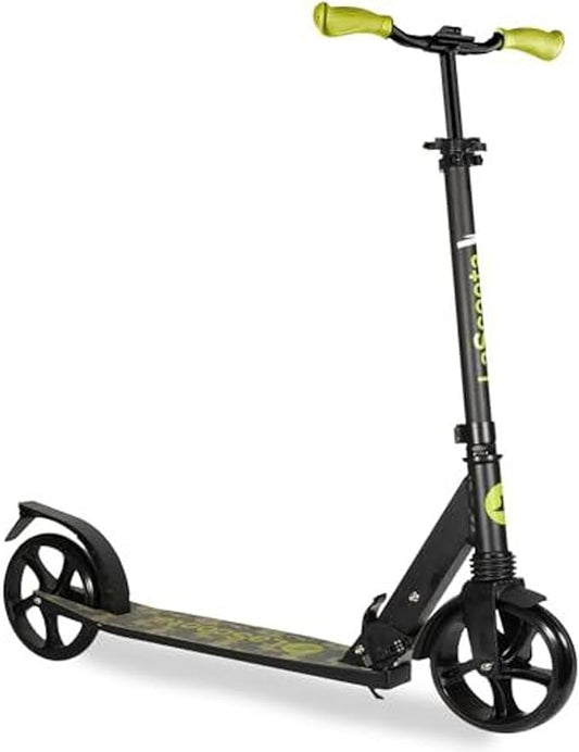 LaScoota Kick Scooter for Kids Ages 6+, Teens & Adults, Large 8" Sturdy Urethane Wheels. Adjustable Handlebar, Lightweight, Foldable, 220lbs Max Load