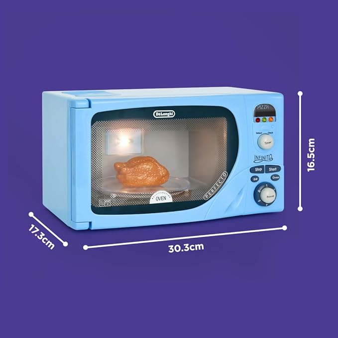 Casdon DeLonghi Microwave. Toy Replica of DeLonghi’s ‘Infinito’ Microwave for Children Aged 3+. Featuring Flashing LED’s, Sounds & More, Blue