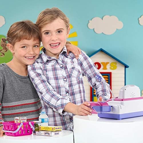 PREXTEX Pretend and Play Electronic Toy Cash Register, Shopping Till Includes Play Money, Scanner, Calculator, Mic Speaker for Kids, Great Gift for 3+ Year Old Girls and Boys