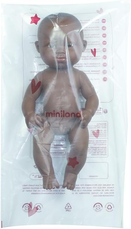 Miniland Doll 12 5/8'' African Boy Baby Doll with Down Syndrome (Polybag) -Made in Spain, Inclusive Anatomically Correct with Diverse Features, Handmade Baby Doll