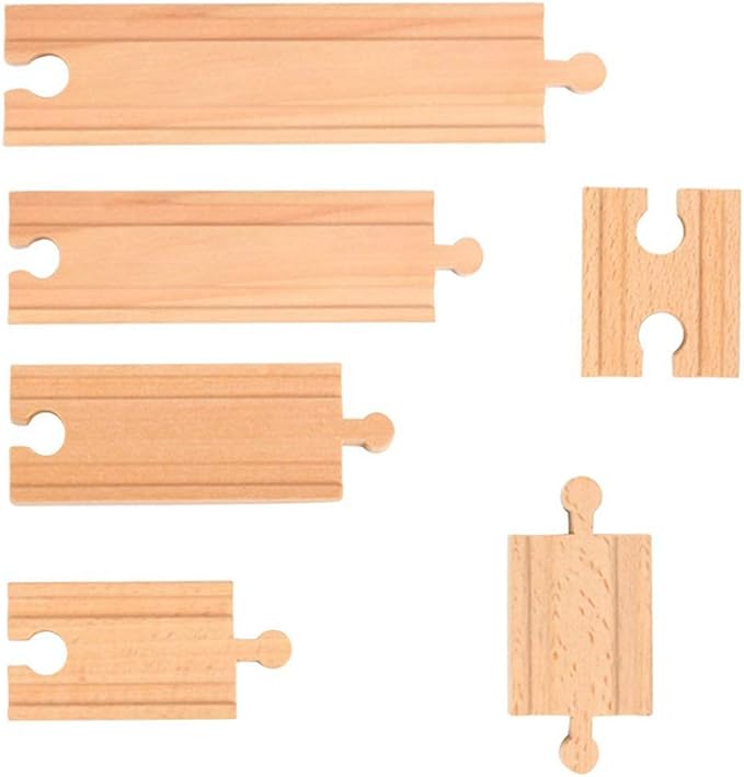 50PCS Wooden Railway Train Track Expansion Set Toy for 3 4 5 Boys Kids Christmas Birthday Gift, Straight Connectors Accessories Compatible with All Major Bands Train Tracks