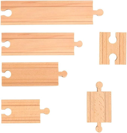50PCS Wooden Railway Train Track Expansion Set Toy for 3 4 5 Boys Kids Christmas Birthday Gift, Straight Connectors Accessories Compatible with All Major Bands Train Tracks