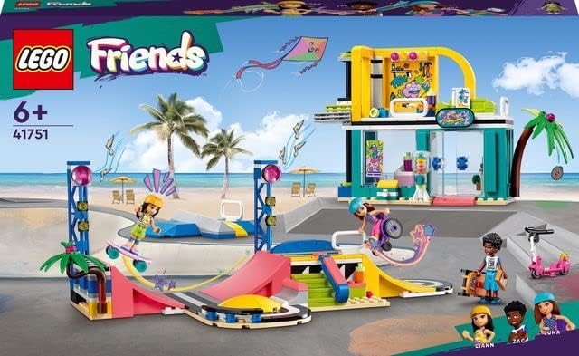 LEGO Friends Skate Park Set 41751, Skateboard Toys for Girls and Boys Ages 6 Plus, Mini-Doll Playset with Toy Scooter and Wheelchair, Birthday Gift Idea for Creative Play