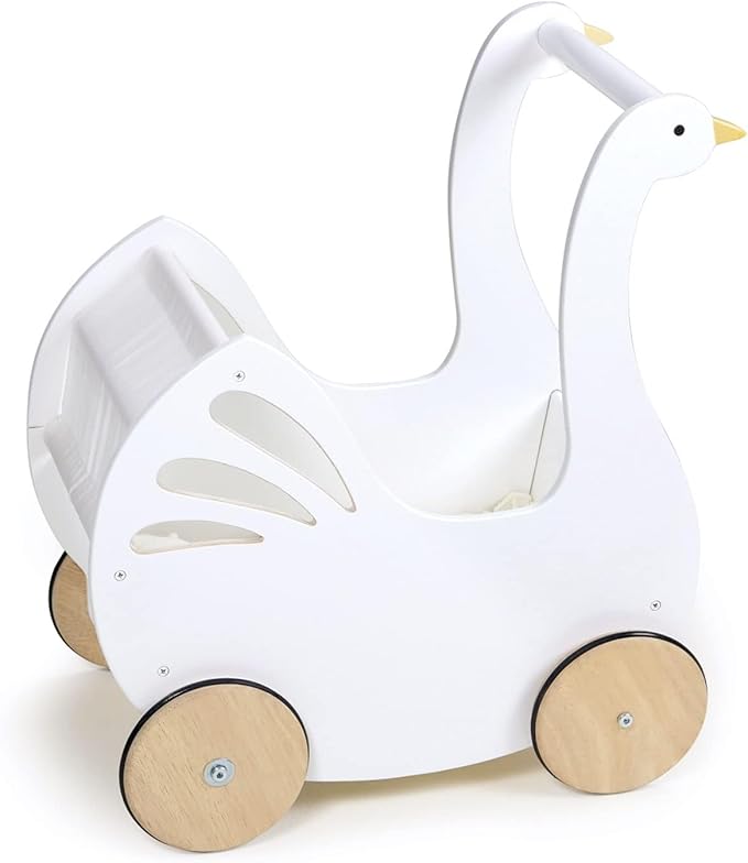 Tender Leaf Toys - Sweet Swan Pram - Wooden Swan Shape Dolls Stroller - Inspired Role-Play Toy for Boys and Girls, Improve Gross Motor Skills and Creativity - Age 18m +