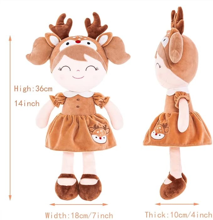 Gloveleya Plush Baby Doll Girl Gift Spring Elk Deer Doll Kids Soft Toy Brown 16"