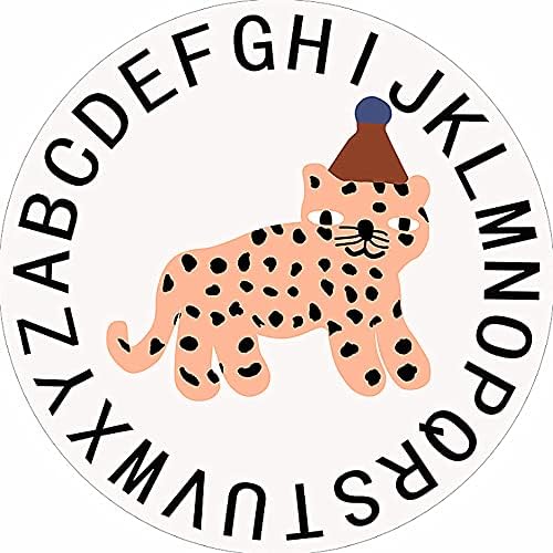 Poowe Round Kids Playroom Rug-Soft Alphabet Nursery Rug for Bedroom - Playtime Collection, Learning & Game Carpet for Classroom, Best Shower Gift for Infant Toddlers (Round 39.4", ABC Words-Leopard)