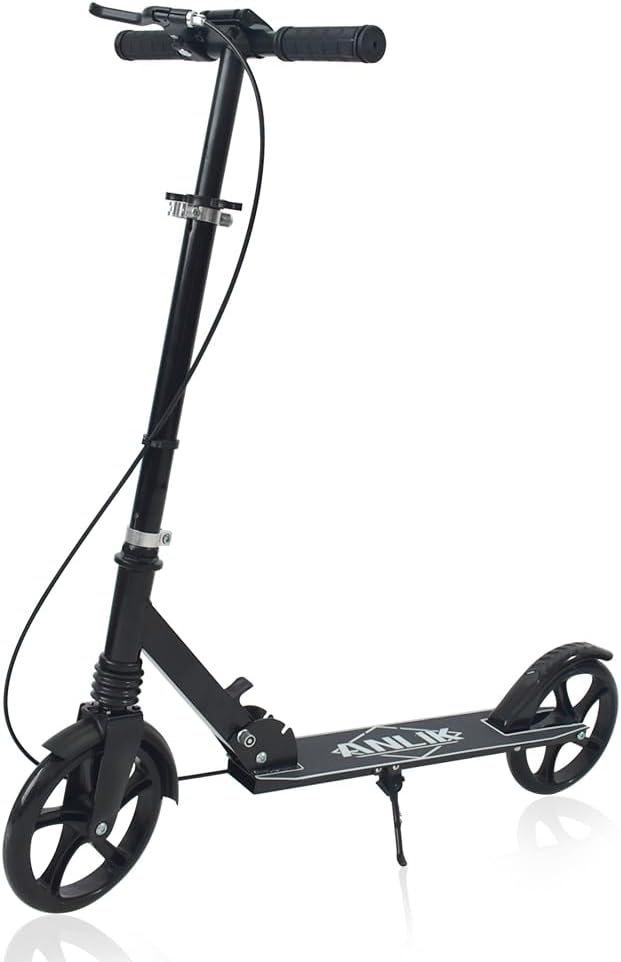 Dual-Brake Shock-Absorbing Kick Scooter, Anti-Skid PU Wheels, 4 Height-Adjustable Positions, Wider Pedals, Suitable for Children Over 6 Years Old, Teenagers & Adults