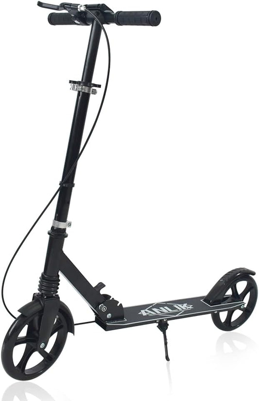 Dual-Brake Shock-Absorbing Kick Scooter, Anti-Skid PU Wheels, 4 Height-Adjustable Positions, Wider Pedals, Suitable for Children Over 6 Years Old, Teenagers & Adults