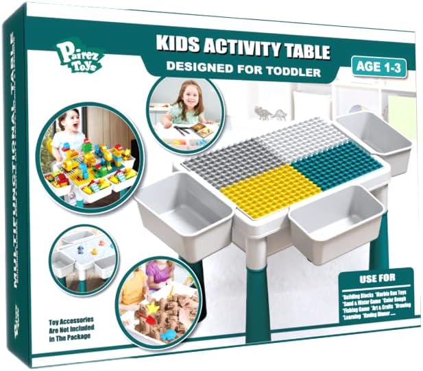 Small Activity Table for Toddlers 1-3, Kids Sensory Table for Playing Building Blocks, Marble Run Toy, Sand & Water, Color Dough, Art & Craft, Drawing & Learning (Small)