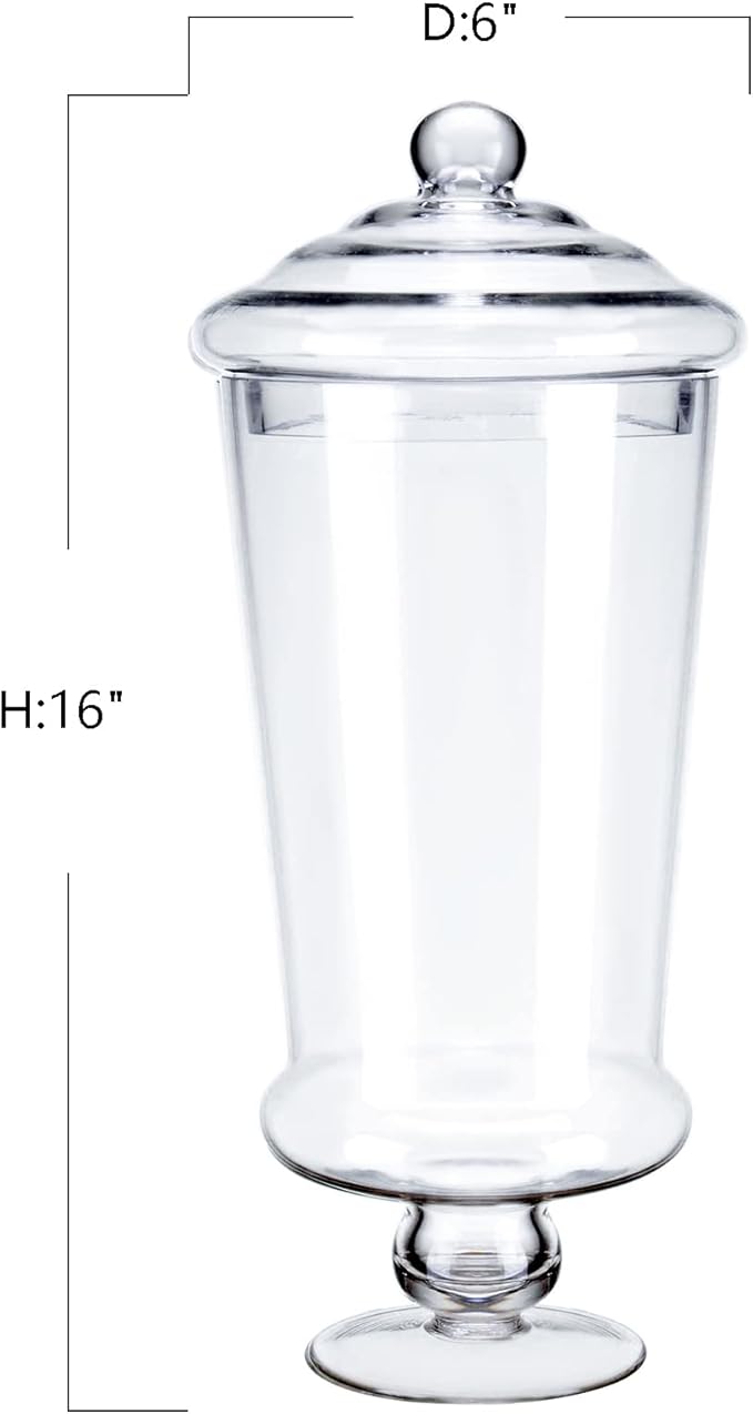 Glass Apothecary Jars, Clear Candy Bowl Dishes Holder Elegant Storage Buffet Display, Decorative Wedding Candy Organizer Canisters (Height: 16" Body: 6")