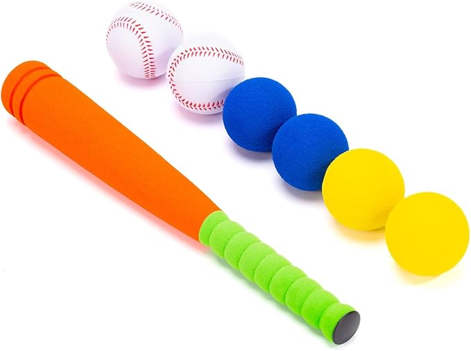 16.5 Inch [Mini Size] Soft Kids Foam Baseball Bat Toy Set with 6 Balls, for Toddler Age 3 Years Old Indoor Outdoor Sport T Ball Bat Playing Game, Orange