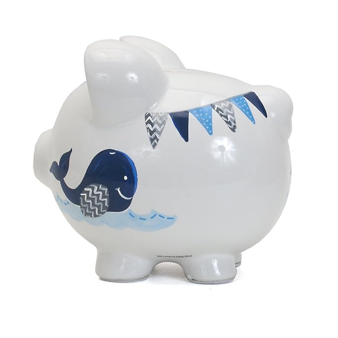 Child to Cherish Ceramic Piggy Bank for Boys, Blue Double Whale