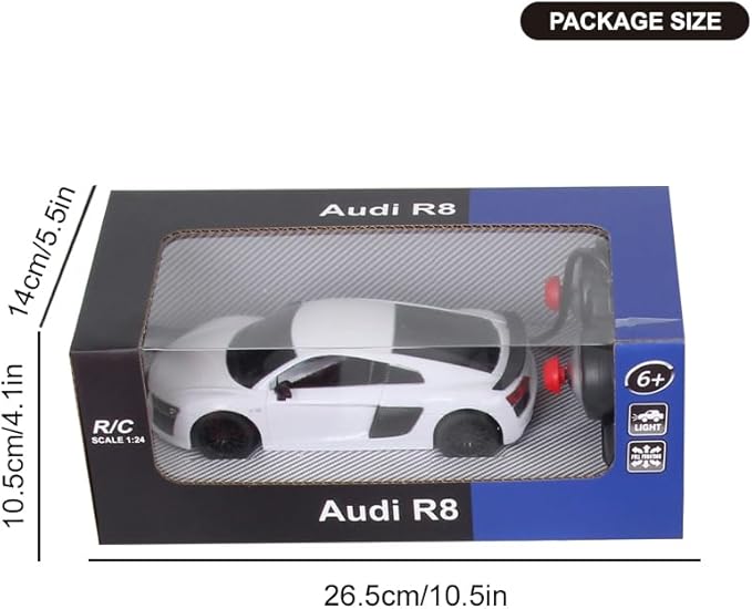 Vinie Remote Control Car for Boys, RC Cars Audi R8, 1:24 Scale Officially Licensed Kids Toys, Drift Car with Cool Led Lights, 4 5 6 7 8 9 10 11 12 Year Old Boy Birthday Gift (White)