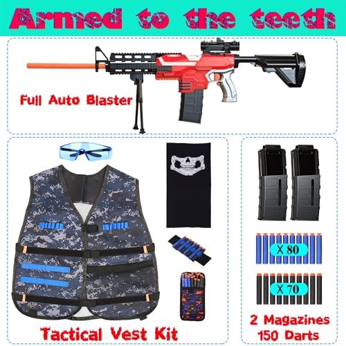 Toy Gun Automatic Sniper Rifle -3 Modes Toy Foam Blasters with Tactical Vest, Bipod, 2 Clips and 150 Darts, Electric Toys for Adults Boys Age 8-12 Gifts for Birthday Xmas