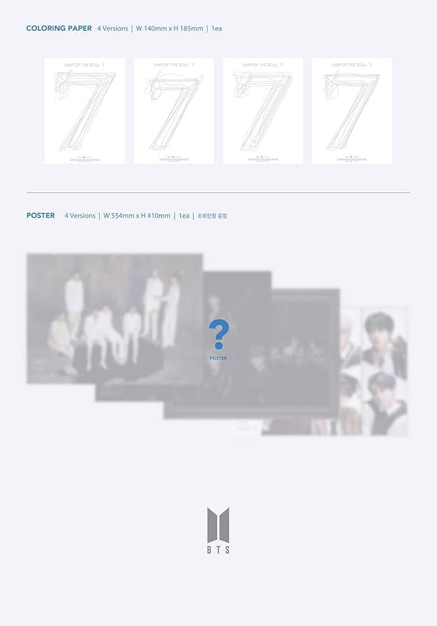 BTS Bangtan Boys - MAP of The Soul : 7 with Standing Doll Set [Random ver.] Album+Folded Poster+Standing Doll+Hologram Photocard+Extra Photocards Set