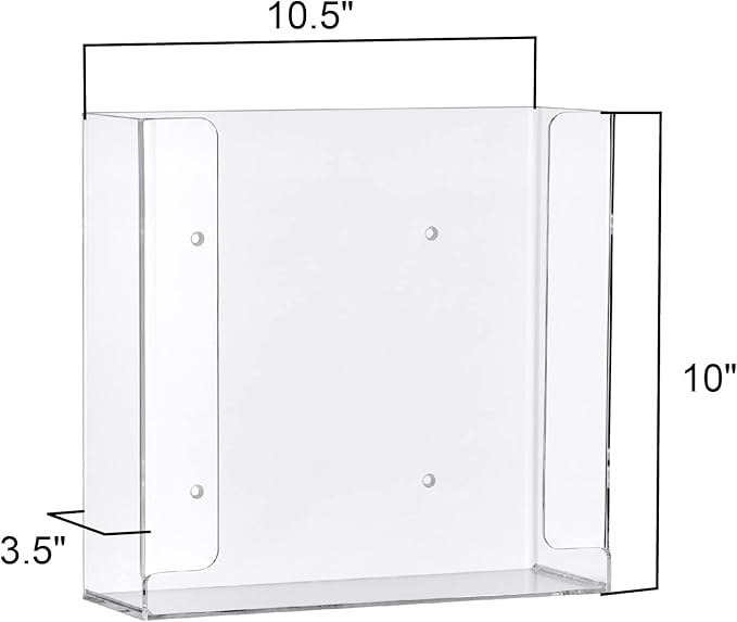 Amazing Abby Acrylic Glove Box Holder, Wall-Mounted Glove Dispenser, Floating Glove Box Organizer, Medium Size (for 2 Boxes), 10.5" W x 10.0" H x 3.5" D (Mounting Hardware Included)