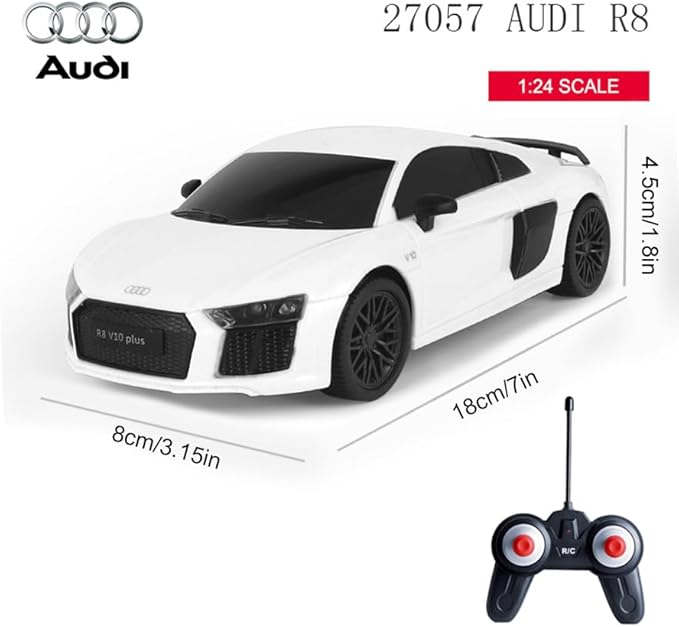 Vinie Remote Control Car for Boys, RC Cars Audi R8, 1:24 Scale Officially Licensed Kids Toys, Drift Car with Cool Led Lights, 4 5 6 7 8 9 10 11 12 Year Old Boy Birthday Gift (White)
