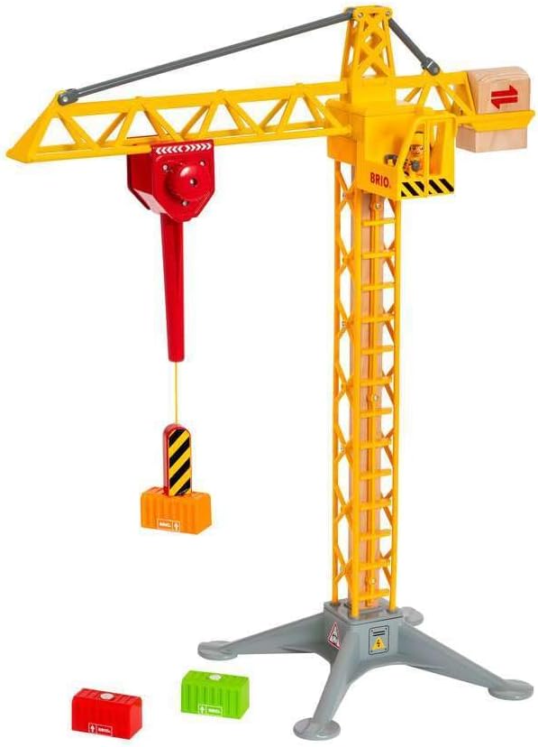 BRIO 33835 Construction Crane with Lights | Premium Wooden Toy Train Set | Ideal for Kids Age 3 and Up | Built with Sustainable Materials | Yellow
