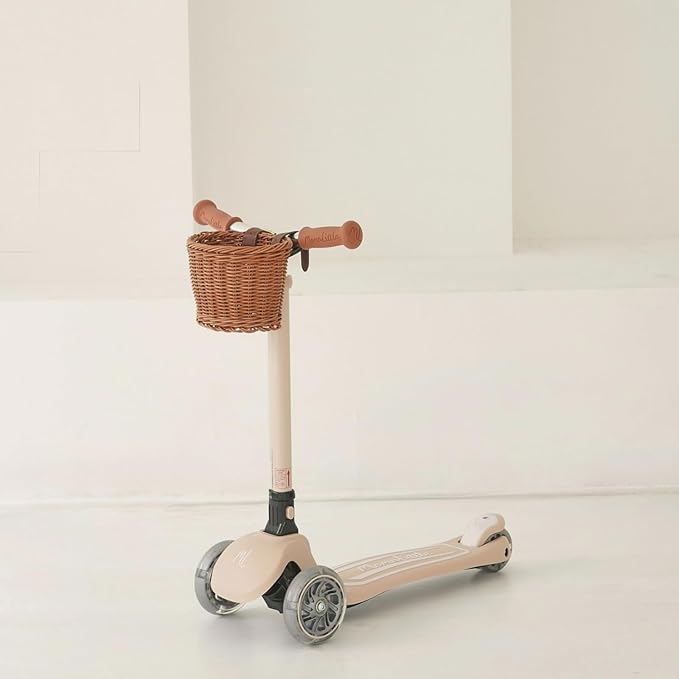 MomnLittle Kick Scooter for Kids Ages 3-10 (Beige/Pink/Navy/White) 3 Wheeled with LED Light-Up Wheels CPSC Certified Foldable and 4 Height Adjustable Toddler Scooters for Boys Girls