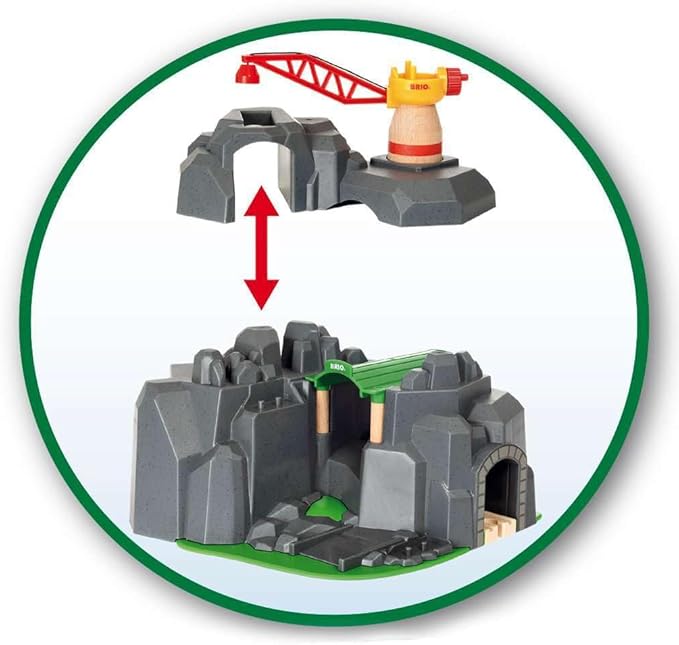 BRIO World - 33889 Crane & Mountain Tunnel | 7 Piece Toy Train Accessory for Kids | Interactive Play | FSC Certified Wood | Perfect for Ages 3 and Up