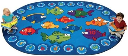 Carpets for Kids 6806 Fishing for Literacy Classroom Seating Kids Room Rug 6ft 9in x 9ft 5in Oval Blue