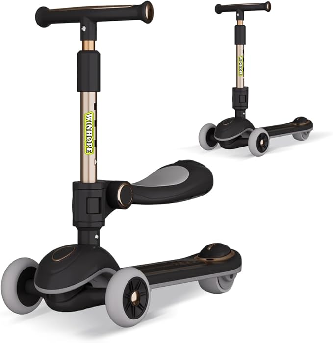 Winhope Kick Scooter for Kids, 2-in-1 Kick Scooter with Wide Deck,Folding 3 Wheel Children Scooter Outdoor Ride-On Toys for Boy Girl Aged 3-8